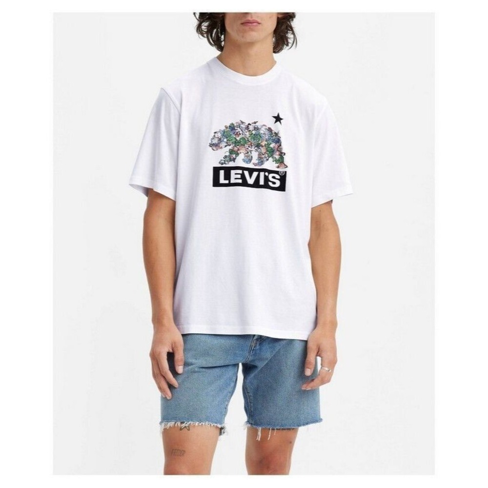 Levi's Mens Boxtab Bear Short Sleeve Logo T-Shirt Small White Relaxed Levis NWT